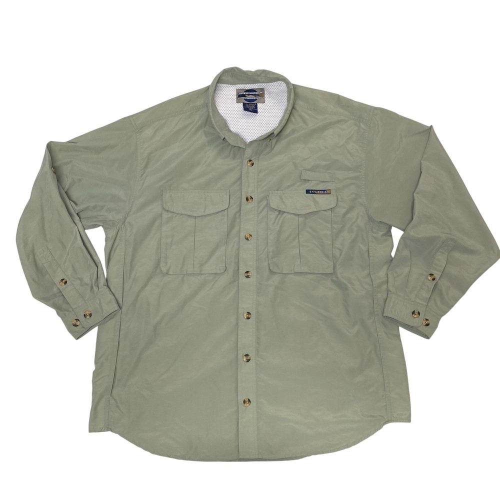 ExOfficio Fishing Shirt Mens XL Green Nylon Vented Outdoor‎ Button Up